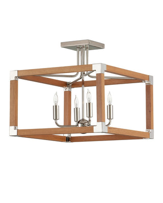 Boyd Four Light Semi-Flush Mount in Natural/Polished Nickel