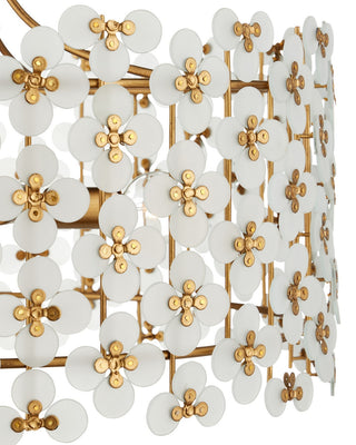 Spring Flower Four Light Pendant in Frosted/Brass