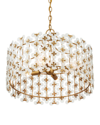 Spring Flower Four Light Pendant in Frosted/Brass