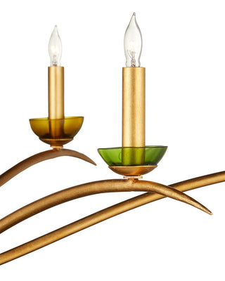 Flannery Six Light Chandelier in Contemporary Gold Leaf/Contemporary Gold/Green