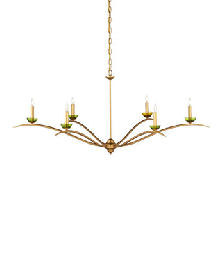 Flannery Six Light Chandelier in Contemporary Gold Leaf/Contemporary Gold/Green