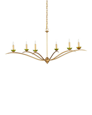 Flannery Six Light Chandelier in Contemporary Gold Leaf/Contemporary Gold/Green