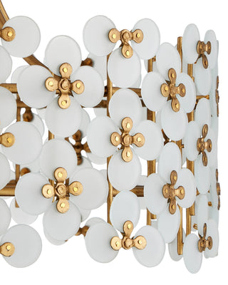 Spring Flower One Light Semi-Flush Mount in Frosted/Glossy White/Brass