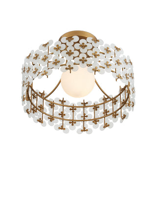 Spring Flower One Light Semi-Flush Mount in Frosted/Glossy White/Brass