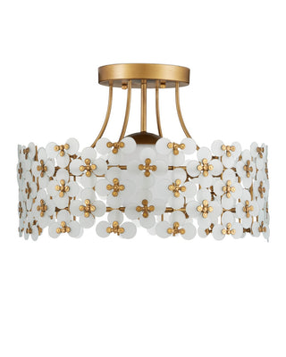 Spring Flower One Light Semi-Flush Mount in Frosted/Glossy White/Brass