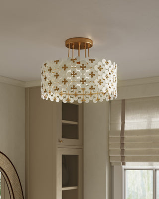 Spring Flower One Light Semi-Flush Mount in Frosted/Glossy White/Brass