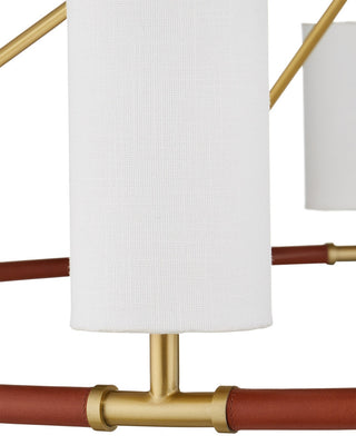 Ellerston Ten Light Chandelier in Saddle Brown/Brushed Brass