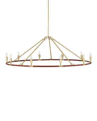 Ellerston Ten Light Chandelier in Saddle Brown/Brushed Brass