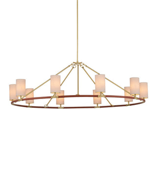 Ellerston Ten Light Chandelier in Saddle Brown/Brushed Brass