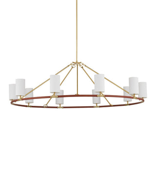 Ellerston Ten Light Chandelier in Saddle Brown/Brushed Brass