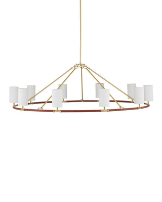 Ellerston Ten Light Chandelier in Saddle Brown/Brushed Brass