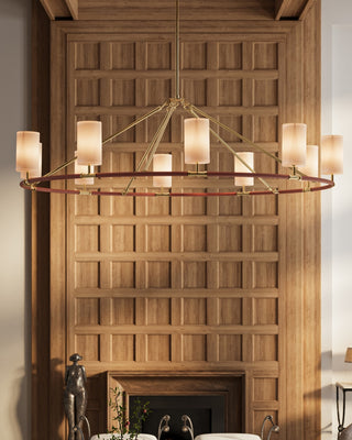 Ellerston Ten Light Chandelier in Saddle Brown/Brushed Brass