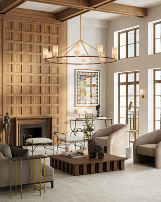 Ellerston Ten Light Chandelier in Saddle Brown/Brushed Brass