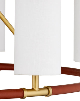 Ellerston Six Light Chandelier in Saddle Brown/Brushed Brass