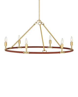 Ellerston Six Light Chandelier in Saddle Brown/Brushed Brass