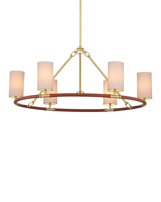 Ellerston Six Light Chandelier in Saddle Brown/Brushed Brass
