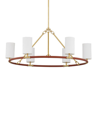 Ellerston Six Light Chandelier in Saddle Brown/Brushed Brass