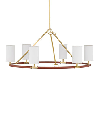 Ellerston Six Light Chandelier in Saddle Brown/Brushed Brass
