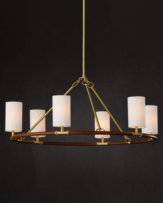 Ellerston Six Light Chandelier in Saddle Brown/Brushed Brass