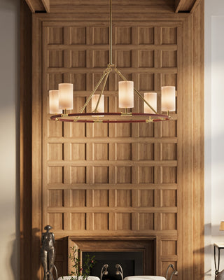 Ellerston Six Light Chandelier in Saddle Brown/Brushed Brass