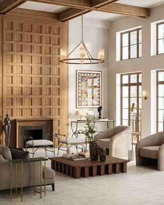 Ellerston Six Light Chandelier in Saddle Brown/Brushed Brass