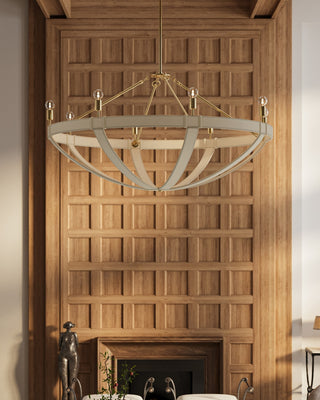 Barrington Eight Light Chandelier in Cream/Brushed Brass