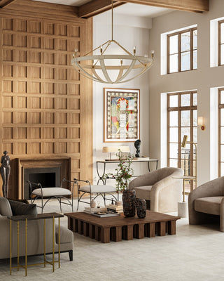 Barrington Eight Light Chandelier in Cream/Brushed Brass