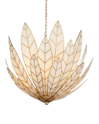 Lamina Three Light Chandelier in Antique Brass/Off-White