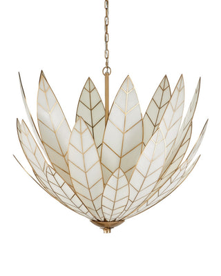 Lamina Three Light Chandelier in Antique Brass/Off-White