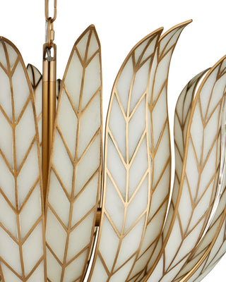 Lamina Three Light Chandelier in Antique Brass/Off-White