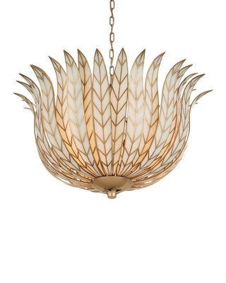 Lamina Three Light Chandelier in Antique Brass/Off-White