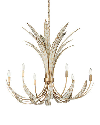 Foliatura Six Light Chandelier in Antique Brass/Off-White