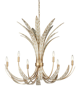 Currey and Company - 9000-1357 - Six Light Chandelier - Foliatura - Antique Brass/Off-White