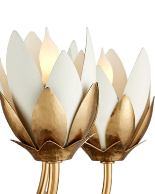 Star Magnolia Ten Light Chandelier in Antique Brass/White/Clear
