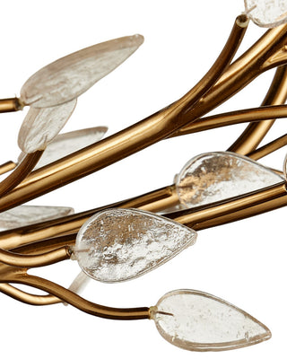 Star Magnolia Ten Light Chandelier in Antique Brass/White/Clear