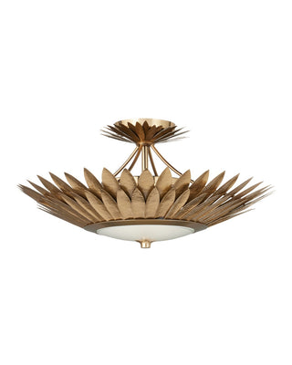 Plumage LED Semi-Flush Mount in Antique Brass/White