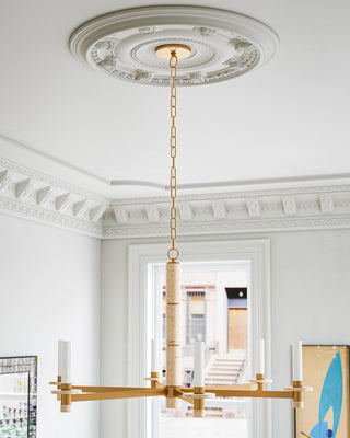 Marcelo Six Light Chandelier in Natural/Antique Brass/White