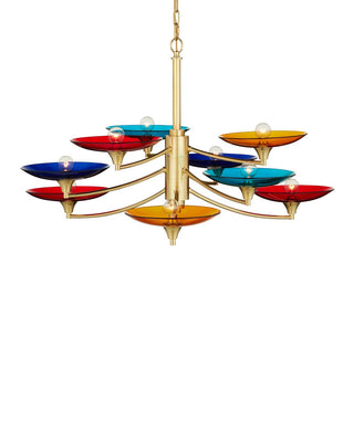 Veneto Nine Light Chandelier in Blue/Yellow/Red/Polished Brass
