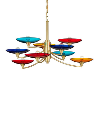 Veneto Nine Light Chandelier in Blue/Yellow/Red/Polished Brass