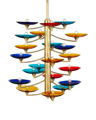 Veneto 21 Light Chandelier in Blue/Yellow/Red/Polished Brass