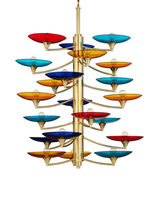 Veneto 21 Light Chandelier in Blue/Yellow/Red/Polished Brass
