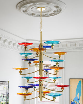 Veneto 21 Light Chandelier in Blue/Yellow/Red/Polished Brass
