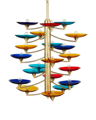 Veneto 21 Light Chandelier in Blue/Yellow/Red/Polished Brass