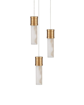 Cannula Three Light Pendant in Vintage Brass/White/Silver