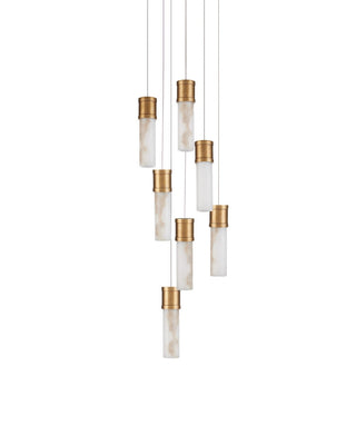 Cannula Seven Light Pendant in Vintage Brass/White/Silver