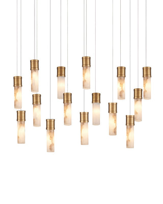 Currey and Company - 9000-1383 - 15 Light Pendant - Cannula - Vintage Brass/White/Silver