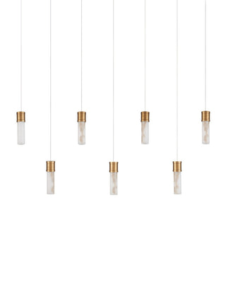 Cannula Seven Light Pendant in Vintage Brass/White/Silver