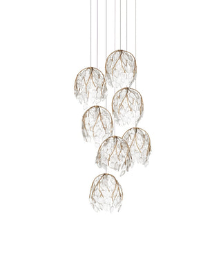 Banyan Seven Light Pendant in Antique Brass/Clear/Silver