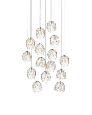 Banyan 15 Light Pendant in Antique Brass/Clear/Silver