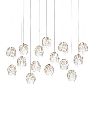 Banyan 15 Light Pendant in Antique Brass/Clear/Silver